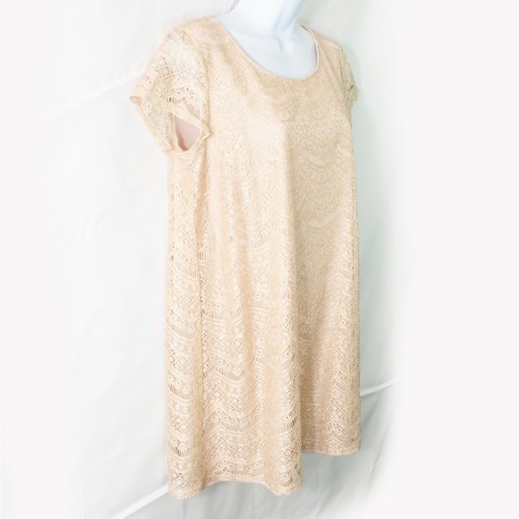 NEW Socialite Lace Overlay Dress Juniors Large L Gold Metallic Coquette CC07X - Picture 2 of 4
